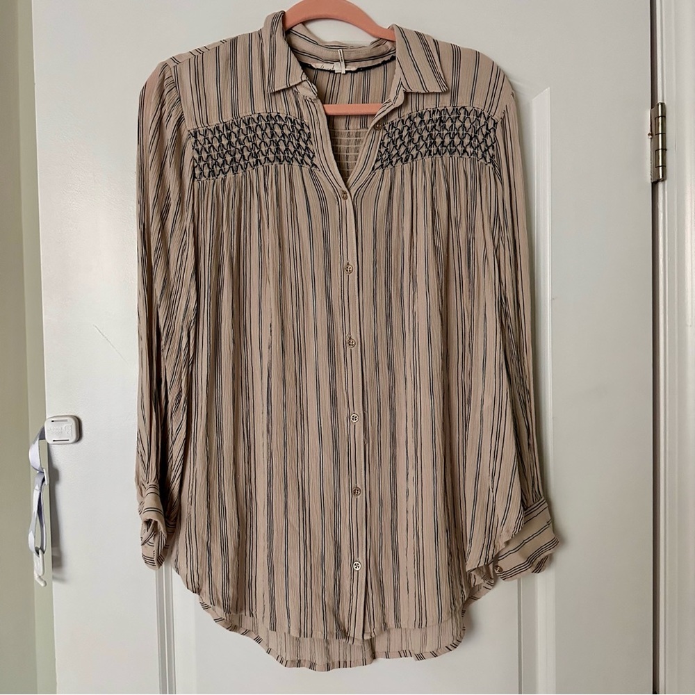 Anthropologie Floreat Textured Vertical Striped Blouse